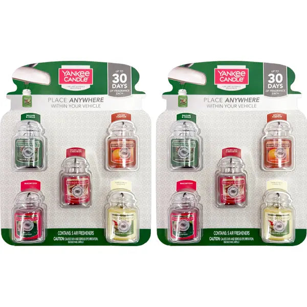 2 Pack - Yankee Candle Car Jar Multipack Air Freshener Holiday Scents 5 Count Yankee Candle